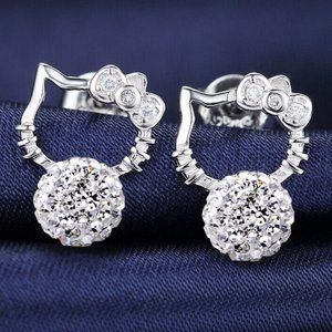*NEW 925 Sterling Silver Hello Kitty Ball Earrings